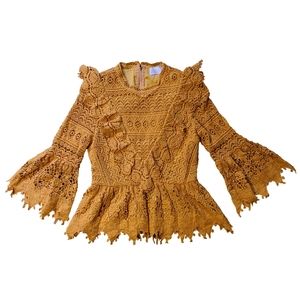 Mustard yellow lace bell sleeve boho top